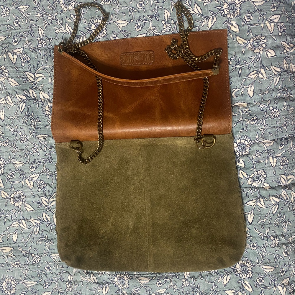 Two-Tone Brown Leather & Olive Suede Crossbody Bag - Picture 4 of 13